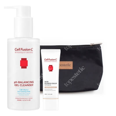 Cell Fusion C Skin Blemish Balm Intensive + Ph – Balancing Cleansing Gel ZESTAW Fluid rozjaśniająco-regenerujący dla skóry suchej 40 ml + Żel do oczyszczania skóry wrażliwej 200 ml + Kosmetyczka 1 szt