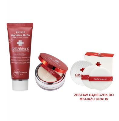 Cell Fusion C Zestaw promocyjny CMS Fluid maskujący SPF 21, Puder transparentny + GRATIS mini produkty 50 ml, 10 g