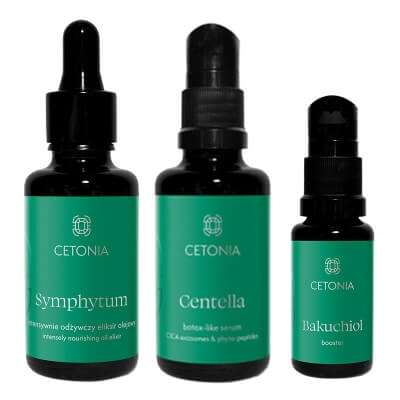 Cetonia Anti Age Glow ZESTAW Booster do każdego typu cery 15 ml + Leciutkie serum do twarzy 30 ml + Intensywnie odżywczy eliksir olejowy 30 ml