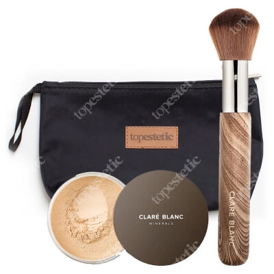 Clare Blanc Beige 340 + Foundation Brush + Kosmetyczka Topestetic ZESTAW Podkład mineralny SPF 15 - kolor Beige 340 14 g + Pędzel do twarzy (FB 01) 1 szt. + Kosmetyczka 1 szt.