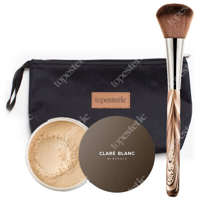 Clare Blanc Buff 430 + Powder Brush + Kosmetyczka Topestetic ZESTAW Podkład mineralny SPF 15 - Buff 430 14 g + Pędzel do twarzy (FB 06) 1 szt. + Kosmetyczka 1 szt