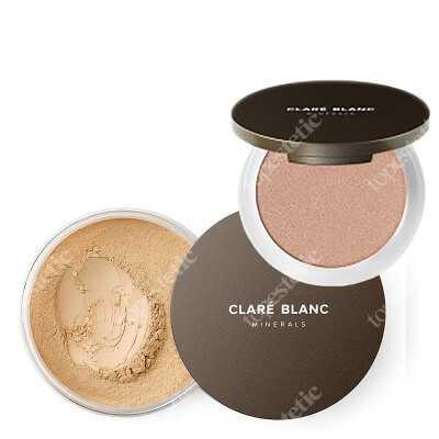 Clare Blanc Gentle Dazzle + Buff 445 ZESTAW Rozświetlający puder prasowany (kolor Gentle Dazzle) 8 g + Podkład mineralny SPF 15 - kolor zgaszony beż/średni (Buff 445) 14 g
