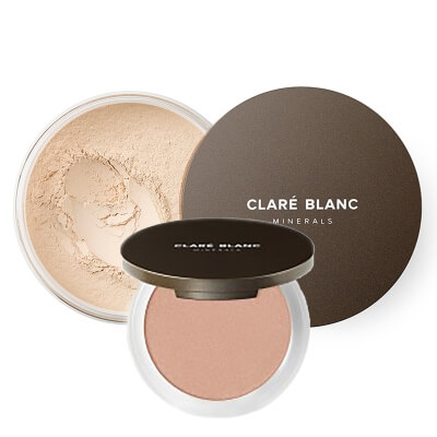 Clare Blanc Neutral 230 + Secret Wonder ZESTAW Podkład mineralny SPF 15 - kolor neutralny/jasny (Neutral 230) 14 g + Rozświetlający puder prasowany (kolor Secret Wonder) 8 g