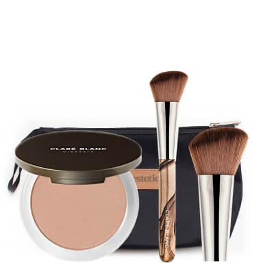 Clare Blanc Secret Wonder + Blush/Bronzer Brush ZESTAW Rozświetlający puder prasowany (Secret Wonder) 8 g + Pędzel (FB 02) 1 szt. + Kosmetyczka 1 szt