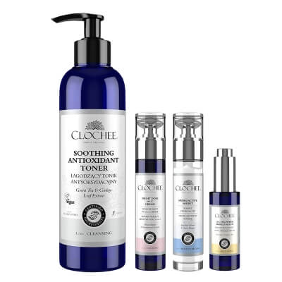 Clochee Anti Age Set ZESTAW Serum odmładzające 30 ml + Hydroaktywny sorbet 50 ml + Tonik antyoksydacyjny 250 ml + Wzmacniający krem na noc z wit. C 50 ml