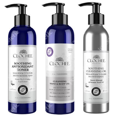 Clochee Clean Routine ZESTAW Żel myjący do ciała 250 ml + Olejek do demakijażu 250 ml + Tonik antyoksydacyjny 250 ml
