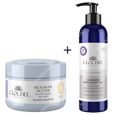 Clochee Cleansing Hand & Body Gel + Rich Body Butter ZESTAW Żel myjący do rąk i ciała 250 ml + Bogate masło do ciała - mango 250 ml