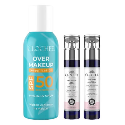 Clochee Daily And Night Dose ZESTAW Ceramidowy krem na dzień 50 ml + Mgiełka do twarzy 75 ml + Wzmacniający krem na noc z wit. C 50 ml
