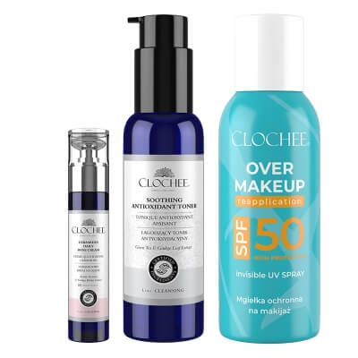 Clochee Daily Care ZESTAW Tonik antyoksydacyjny 100 ml + Ceramidowy krem na dzień 50 ml + Mgiełka do twarzy SPF 50 75 ml