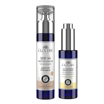 Clochee Face Care ZESTAW Serum odmładzające 30 ml + Krem matujący z SPF 50 50 ml