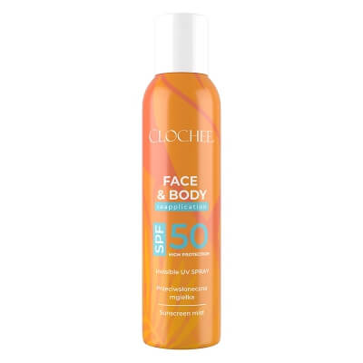 Clochee Invisible UV Spray SPF 50 Przeciwsłoneczna mgiełka do twarzy i ciała 150 ml