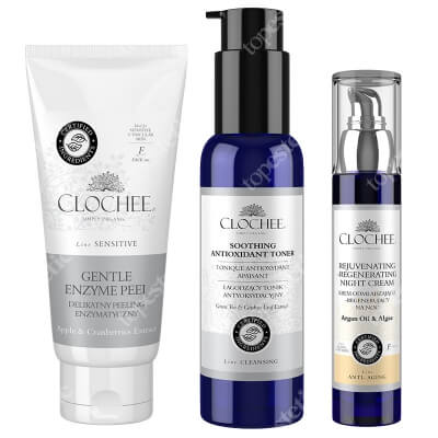 Clochee Night Care ZESTAW Peeling enzymatyczny 100 ml + Tonik antyoksydacyjny 100 ml + Krem regenerujący na noc 50 ml