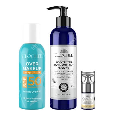 Clochee Skin Care ZESTAW Tonik antyoksydacyjny 250 ml + Krem-Maska pod oczy 15 ml + Mgiełka do twarzy 75 ml
