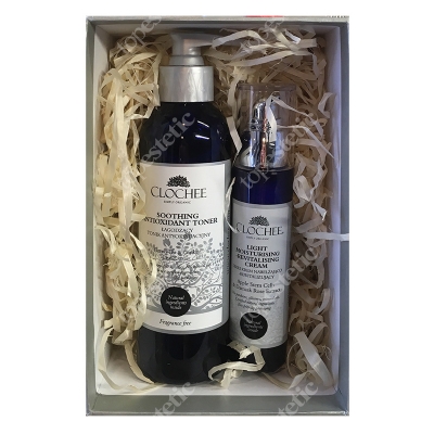 Clochee Valentine's Set ZESTAW Walentynkowy - Łagodzący tonik antyoksydacyjny 250 ml + Lekki krem nawilżająco-rewitalizujący 50 ml + Pudełko prezentowe