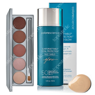 Colorescience Beauty On The Go Set ZESTAW Minerały w emulsji do twarzy SPF50 (kolor Glow) 55 ml + Paletka podróżna 9 g