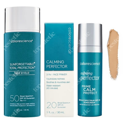 Colorescience Calming And Protection Face Set ZESTAW Baza łagodząca 30 ml + Minerały w emulsji do twarzy SPF50 ( kolor Classic ) 55 ml