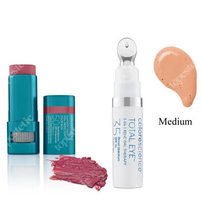 Colorescience Eye And Color Balm ZESTAW Korektor pod oczy 3 w 1 (kolor Medium) 7 ml + Balsam do ust oraz policzków SPF50 (kolor Berry) 9 g