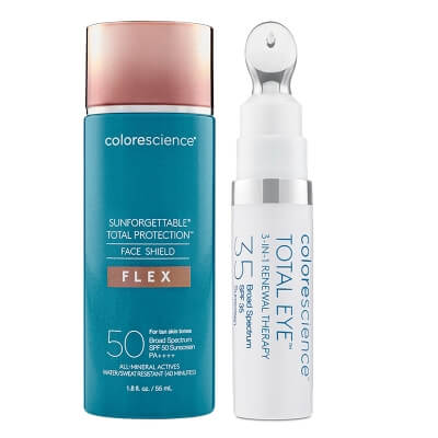Colorescience EyeLift Protection Duo ZESTAW Minerały w emulsji do twarzy (kolor tan) 55 ml + Korektor pod oczy 3 w 1 (kolor Medium) 7 ml
