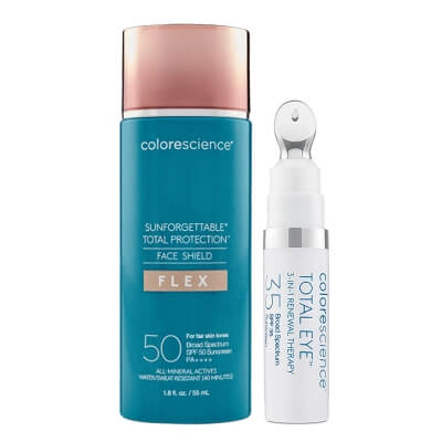 Colorescience Face Care SPF Mineral ZESTAW Minerały w emulsji do twarzy (kolor Fair) 55 ml + Korektor pod oczy 3 w 1 (kolor Medium) 7 ml