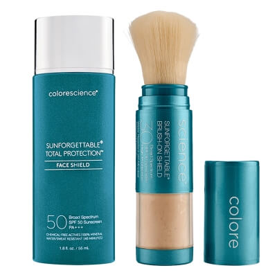 Colorescience GlowShield Duo ZESTAW Minerały w emulsji do twarzy ( kolor Classic ) 55 ml + Mineralny puder ochronny w pędzlu ( kolor Fair ) 4,3 g