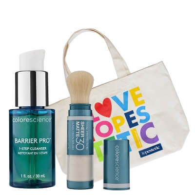 Colorescience Holiday Set ZESTAW Puder wchłaniający nadmiar sebum 4,3 g + Żel oczyszczający 30 ml + Torba 1 szt GRATIS