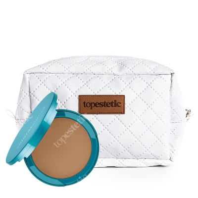 Colorescience Natural Finish Pressed Foundation SPF 20 + Kosmetyczka ZESTAW Minerały prasowane w kompakcie kolor Tan Natural (Girl from Ipanema) opalony ciepły 12 g + Biała, pikowana kosmetyczka