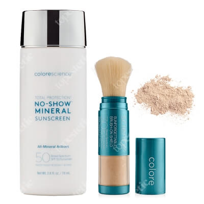 Colorescience No Show + Sunforgettable Brush-On Shield SPF 30 ZESTAW Mineralny filtr przeciwsłoneczny 78 ml + Mineralny puder ochronny w pędzlu (kolor Medium) 4,3 g
