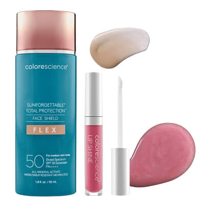 Colorescience Perfect Look ZESTAW Minerały w emulsji do twarzy (kolor medium) 55 ml + Błyszczyk ochronny do ust (kolor Pink) 4 ml