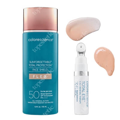 Colorescience Total Eye SPF 35 + Face Shield Flex SPF 50 ZESTAW Korektor pod oczy 3 w 1 (kolor Fair) 7 ml + Minerały w emulsji do twarzy (kolor Fair) 55 ml