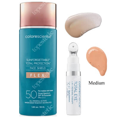 Colorescience Total Face And Eye ZESTAW Minerały w emulsji do twarzy SPF50 (kolor medium) 55 ml + Korektor pod oczy 3 w 1 SPF 35 (kolor Medium) 7 ml