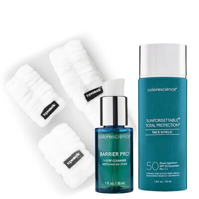 Colorescience Total Protection Face Set ZESTAW Minerały w emulsji do twarzy ( kolor Classic ) 55 ml + Żel oczyszczający 30 ml + Zestaw opasek GRATIS