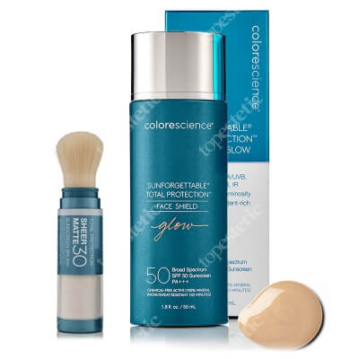 Colorescience Total Protection Set ZESTAW Minerały w emulsji do twarzy SPF50 (kolor Glow) 55 ml + Puder wchłaniający nadmiar sebum SPF 30/PA+++ 4,3 g