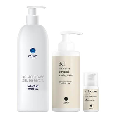 Colway Collagen Body Set ZESTAW Kolagenowy żel do mycia 250 ml + Żel do higieny intymnej z kolagenem 140 ml + Naturalny wosk kosmetyczny 30 ml