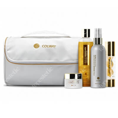 Colway Gold Atelo - Colway Kit ZESTAW Złoty (Płyn do demakijażu, Atelowoda komórkowa, Atelocolagen, Atelokrem MC2, Elegancka kosmetyczka) 300 ml, 150 ml, 50 ml, 50 ml