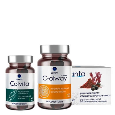 Colway Inner Beauty ZESTAW Witamin C 100 kaps + Astaksantyna + Piperyna + B Complex 60 kaps. + Kolagen + Algi + Wit. E 60 kaps.