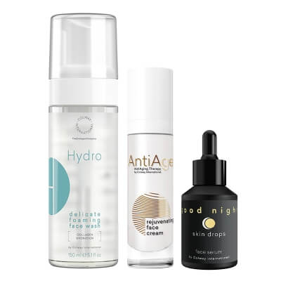 Colway International Night Repair ZESTAW Delikatna pianka do mycia twarzy 150 ml + Innowacyjne serum do twarzy na noc 30 ml + Odmładzający krem do twarzy 50 ml