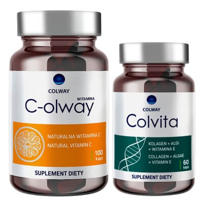 Colway Witamina C-olway + Colvita ZESTAW Suplement diety 100 kaps + Suplement diety Kolagen + Algi + Wit. E 60 kaps.