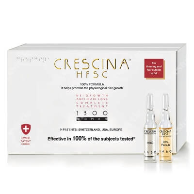 Crescina HFSC 100% Complete Treatment 1300 For Women Pełna kuracja dla kobiet zalecana w leczeniu rzednących i wypadających włosów 10+10 amp.