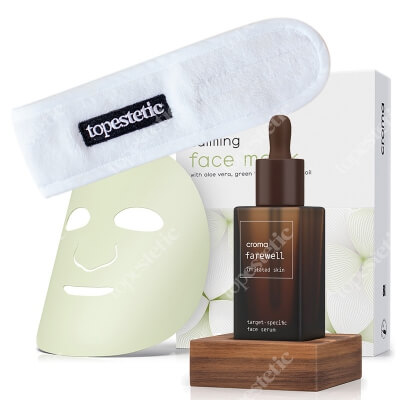 Croma Farewell Irritated Skin + Calming Face Mask + Opaska Topestetic ZESTAW Serum przeznaczone dla skóry podrażnionej i wrażliwej 30 ml + Kojąca maska na twarz 8 szt+ opaska 1 szt