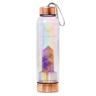 Crystallove Butelka z Kryształem Ametystem - Hologram Pomaga przynieść równowagę emocjonalną 550 ml