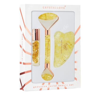 Crystallove Citrine Amber Beauty Set ZESTAW  Masażer do twarzy 1 szt. + Płytka Gua Sha 1 szt. + Buteleczka 1 szt