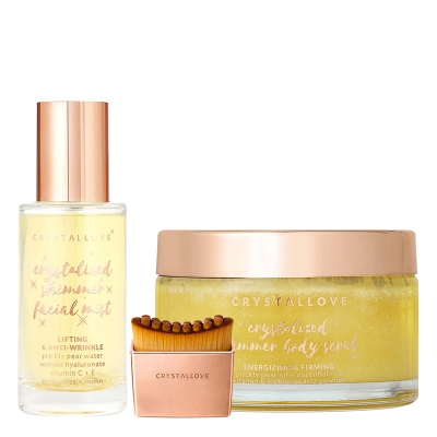 Crystallove Clear Quartz Face and Body Set ZESTAW Szczotka do drenażu limfatycznego 1 szt + Energetyzująca mgiełka do twarzy 100 ml + Peeling do ciała 200 g