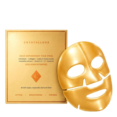 Crystallove Gold Antioxidant Face Mask Hydrożelowa antyoksydacyjna maska do twarzy z kolagenem, witaminami C i E 1 szt
