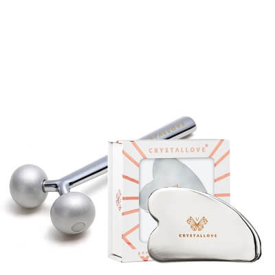 Crystallove Masażer do Twarzy + Cryo Ice Gua Sha ZESTAW Masażer liftingujący 1 szt. + Gua sha ze stali nierdzewnej 1 szt