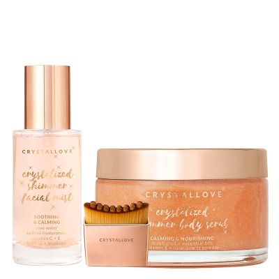 Crystallove Rose Quartz Face and Body Set ZESTAW Szczotka do drenażu limfatycznego 1 szt + Łagodząca mgiełka do twarzy 100 ml + Peeling do ciała 200 g