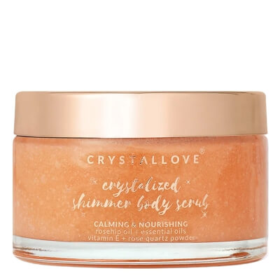 Crystallove Rose Quartz Shimmer Body Scrub Łagodzący i zmiękczający peeling do ciała z kwarcem różowym 200 g