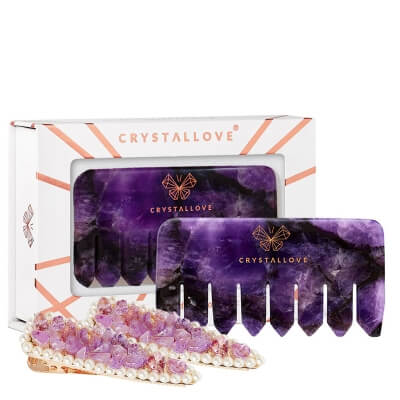 Crystallove Spinka z Ametystu x 2 + Grzebień z Ametystu ZESTAW Spinka do włosów 1 szt x 2 + Grzebień do masażu skóry głowy i ciała 1 szt.