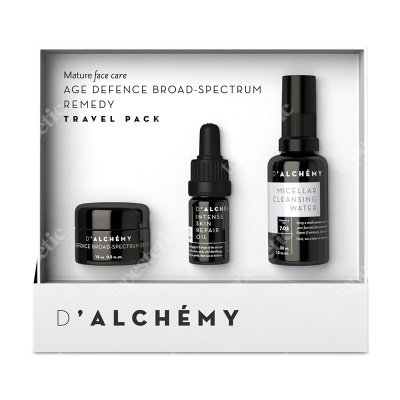 Dalchemy Age Defence Broad-Spectrum Remedy Travel-Pack ZESTAW Skóra dojrzała, krem 15 ml + olejek 5 ml + woda micelarna 30 ml
