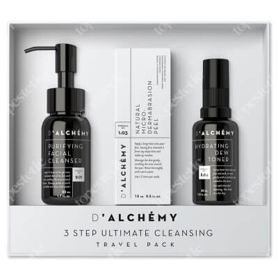Dalchemy 3 Step Ultimate Cleansing Travel Pack ZESTAW Nawilżający tonik do twarzy 30 ml + Peeling do twarzy 15 ml + Oczyszczający żel do mycia twarzy 50 ml