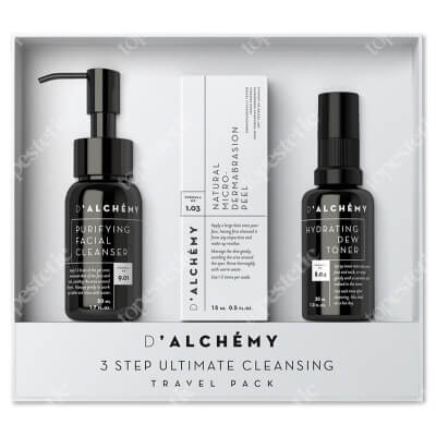 Dalchemy 3 Step Ultimate Cleansing Travel Pack ZESTAW Nawilżający tonik do twarzy 30 ml + Peeling do twarzy 15 ml + Oczyszczający żel do mycia twarzy 50 ml